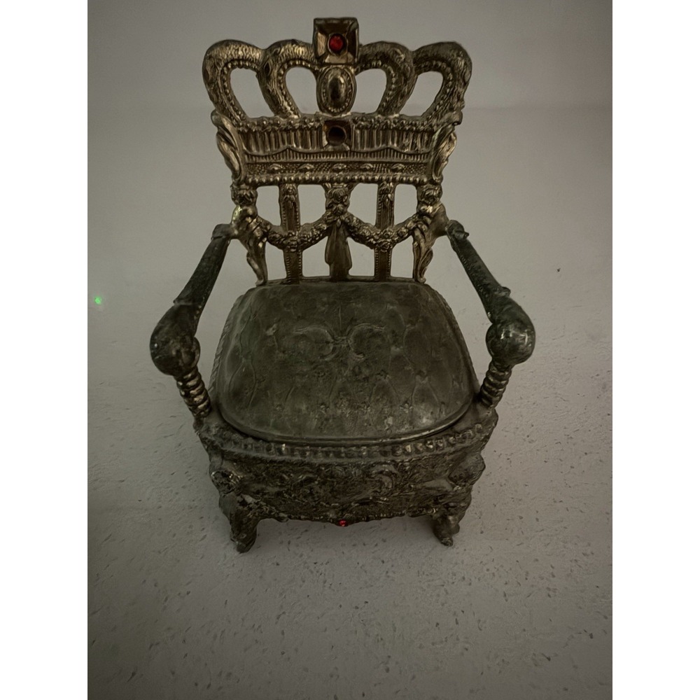 RARE Vintage Chair W/ Fleur-de-lis On Seat Velvet Lined Jewelry Trinket Box